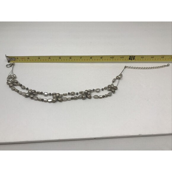 CHICO'S Necklace Silver Tone Beads Flower Floral Embossed Floating - Picture 10 of 12